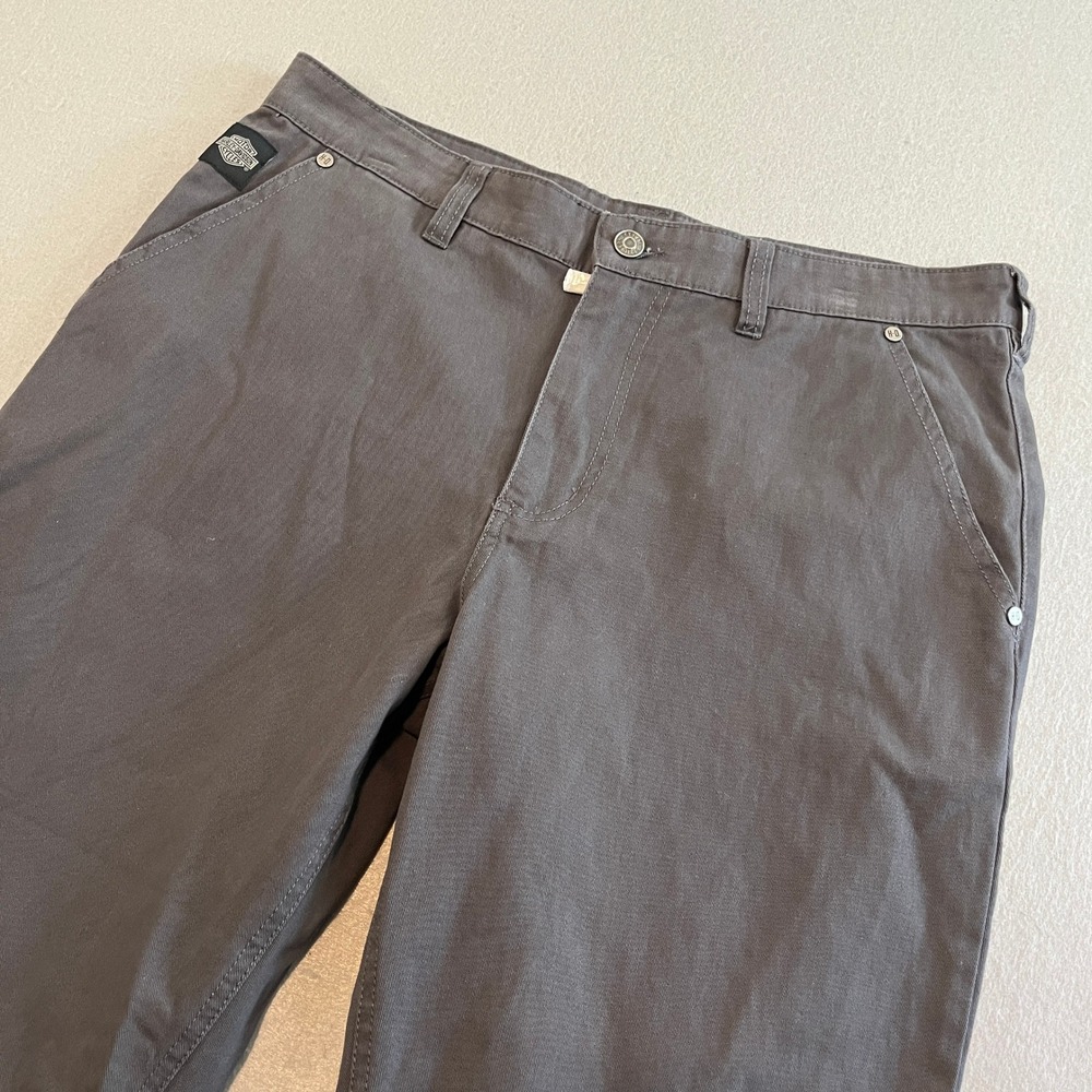 Harley Davidson Work Grey Pants Mens 34x32‎ Flat Front Casual Chinos New